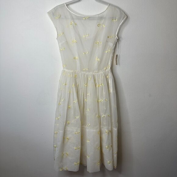 VINTAGE Sheer 50s Pale Lemon Yellow Floral Design Embroidered Sleeveless Dress - Picture 13 of 13